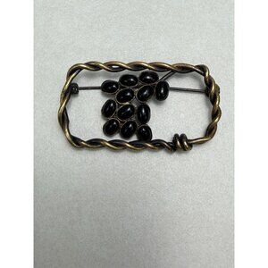 Vintage Brass Onyx Grape Cluster Brooch Twisted Frame Mid Century